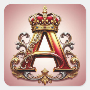 Majestic Ornate Letter A with Crown Square Sticker