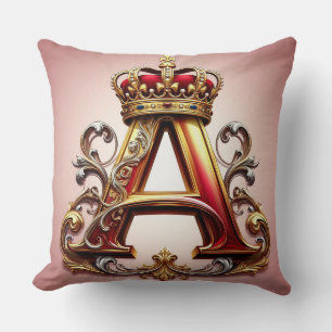 Majestic Ornate Letter A with Crown Throw Pillow