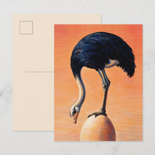 Majestic Ostrich Balancing on Giant Egg Sunset Art Postcard