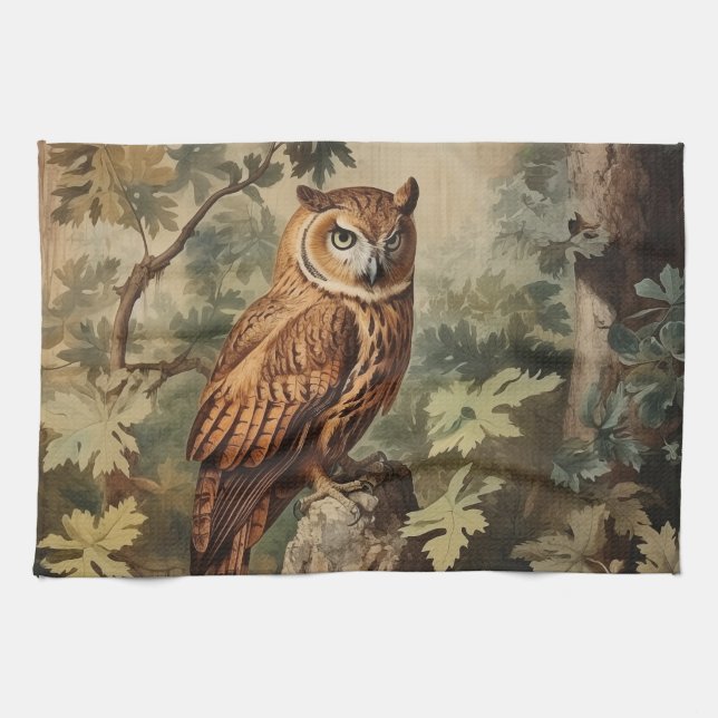 Majestic Owl in a Forest Kitchen Towel (Horizontal)
