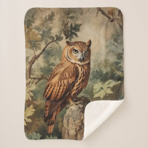 Majestic Owl in a Forest Sherpa Blanket