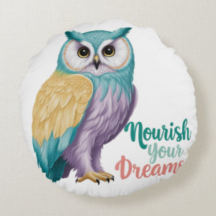 "Majestic Owl with Motivational Message" Round Pillow