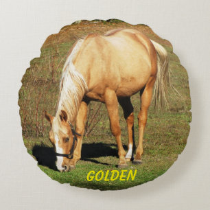 Majestic Palomino Horse - Fine Art Photography Round Pillow