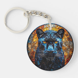 Majestic Panther Stained Glass Artwork Keychain