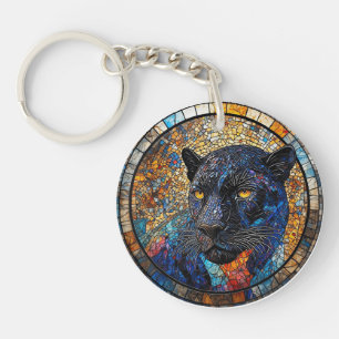 Majestic Panther Stained Glass Artwork Keychain