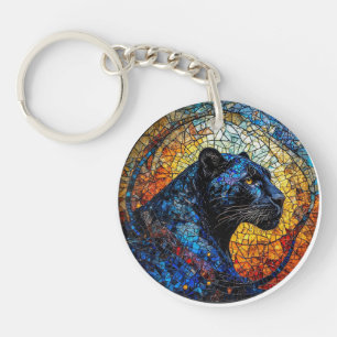 Majestic Panther Stained Glass Artwork Keychain