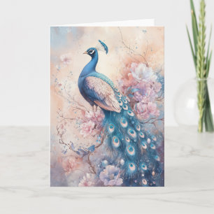 Majestic Peacock Amidst Beautiful Flowers Card