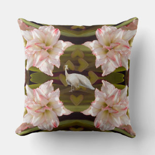 Majestic Peacock and Amaryllis Candy Cane Throw Pillow