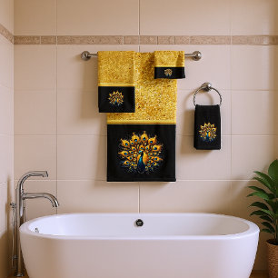 Majestic Peacock Display Blue And Gold Bath Towel Set