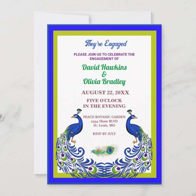Majestic Peacock Engagement Invitation Card (Front)