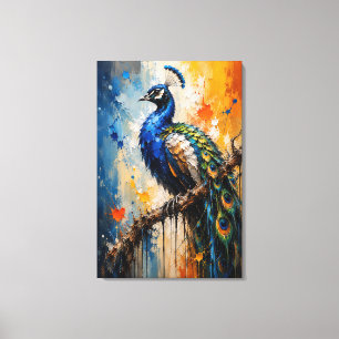 Majestic Peacock Impasto Canvas Print
