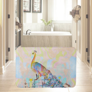 Majestic peacock on a fence - abstract bath mat