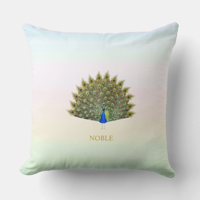 Majestic peacock on pastel colour shades throw pillow (Front)