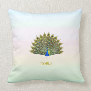 Majestic peacock on pastel colour shades throw pillow