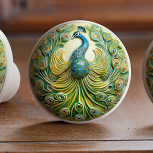 Majestic Peacock Splendour Ceramic Knob Pull