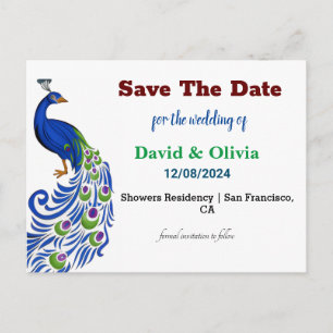Majestic Peacock Wedding Save The Date Postcard