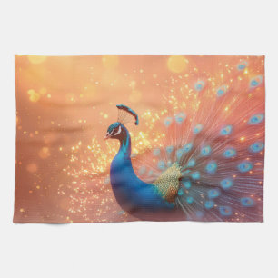 Majestic Peacock with Vibrant Plumage Kitchen Towel