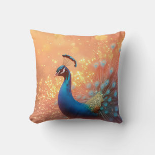 Majestic Peacock with Vibrant Plumage  Throw Pillow