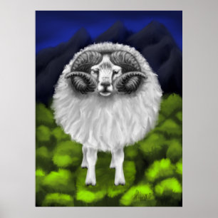 Majestic Peaks: Icelandic Sheep Grazing Poster