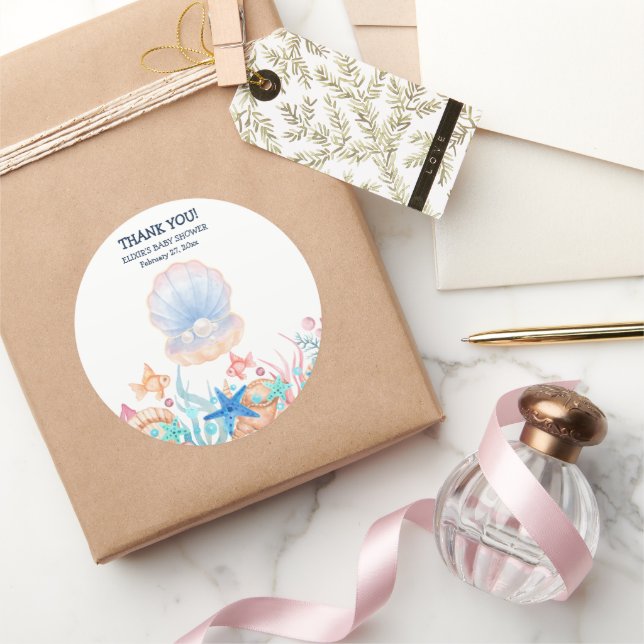Majestic Pearl Under the Sea Baby Shower Classic Round Sticker (Gifting)