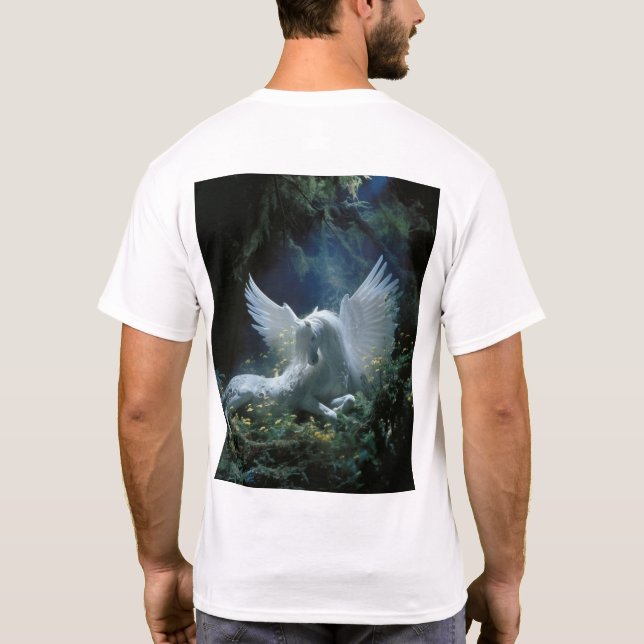 Majestic Pegasus in Enchanted Forest T-shirt (Back)