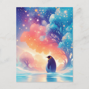 Majestic Penguin in Magical Glowing Forest Postcard