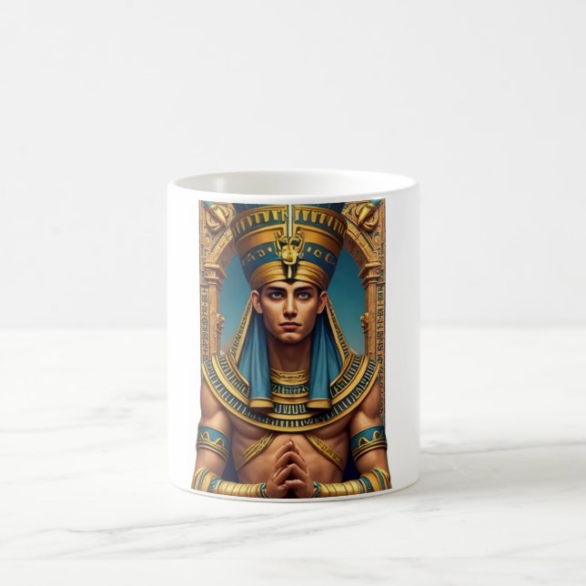 Majestic Pharaoh Portrait: Golden & Blue Ancient E Coffee Mug (Center)