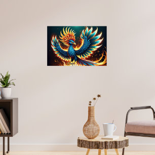 Majestic Phoenix Crest Flames Poster