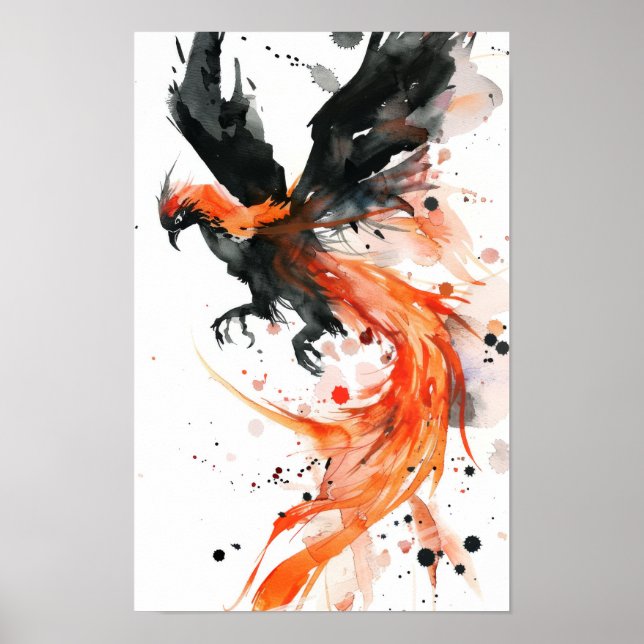 Majestic Phoenix Sketch Style Black Poster (Front)