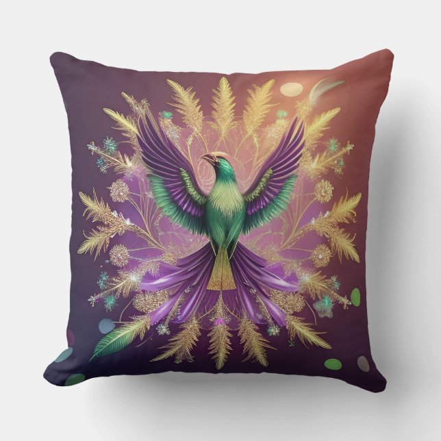 Majestic Phoenix with Vibrant Feathers Throw Pillow (Front)