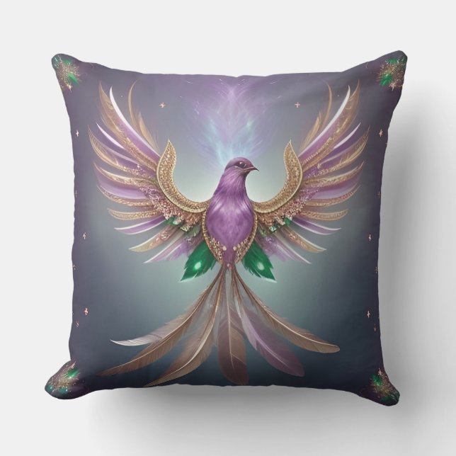 Majestic Phoenix with Vibrant Feathers Throw Pillow (Front)