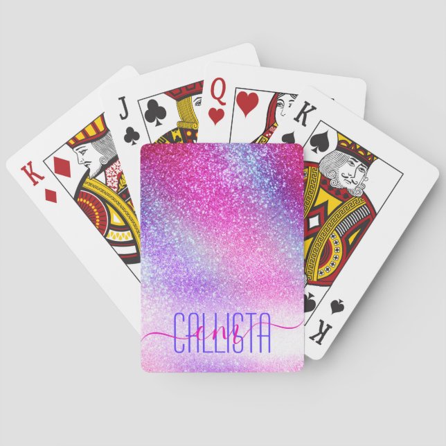Majestic Pink Purple Nebula Galaxy Glitter Playing Cards (Back)