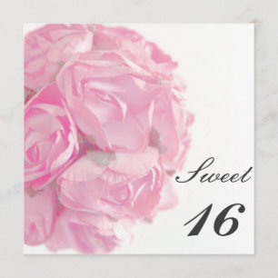 Majestic Pink Roses Sweet Sixteen Birthday Party Invitation