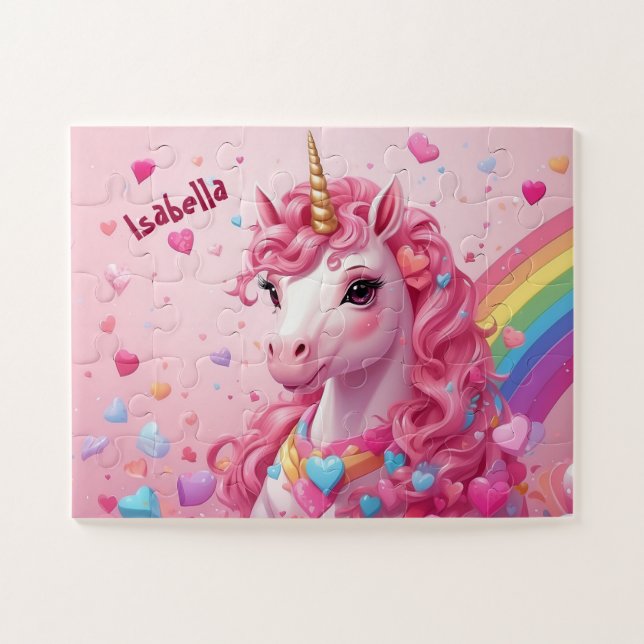 Majestic Pink Unicorn Personalized Kids Jigsaw Puzzle (Horizontal)