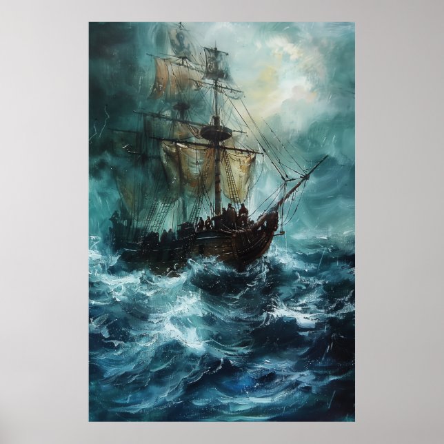 Majestic Pirate Ship on the High Seas Art Poster (Front)