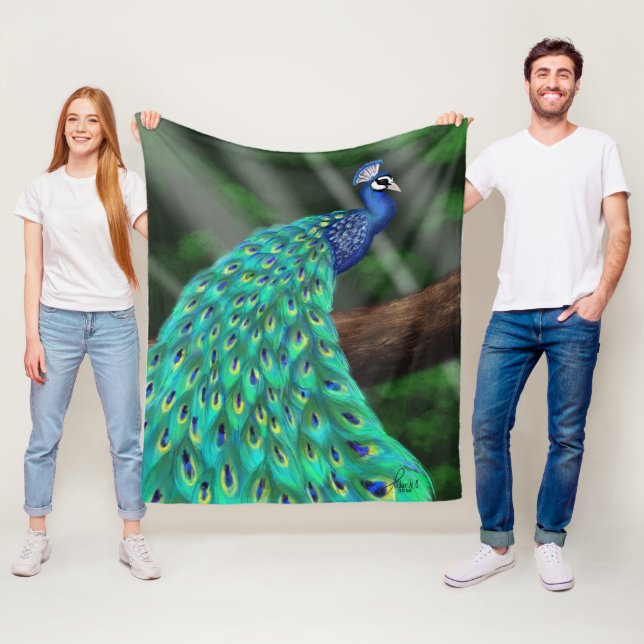 Majestic Plumage: Enchanting Peacock in the Forest Fleece Blanket (In Situ)