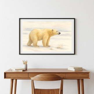 Majestic Polar Bear: Arctic Wildlife Watercolor Poster