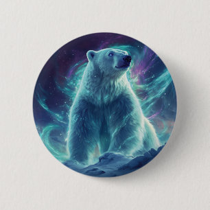 Majestic Polar Bear Design with Northern Lights 2 Inch Round Button