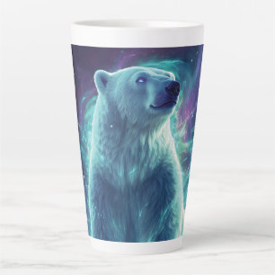 Majestic Polar Bear Design with Northern Lights Latte Mug
