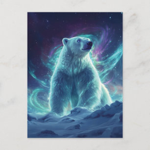 Majestic Polar Bear Design with Northern Lights Postcard