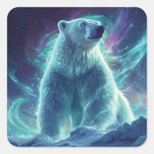 Majestic Polar Bear Design with Northern Lights Square Sticker