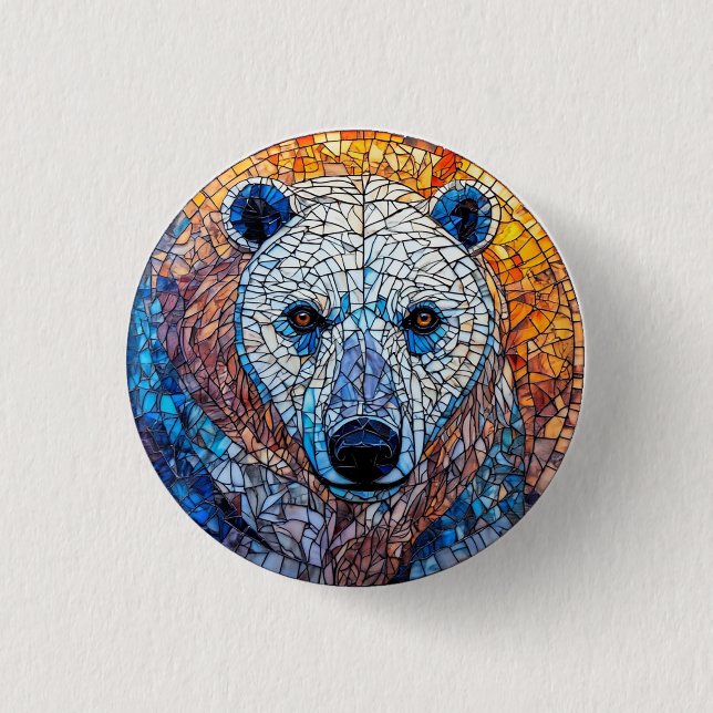 Majestic Polar Bear Stained Glass Artwork 1 Inch Round Button (Front)