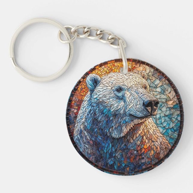 Majestic Polar Bear Stained Glass Artwork Keychain (Front)