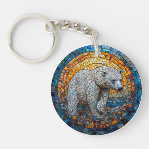 Majestic Polar Bear Stained Glass Artwork Keychain