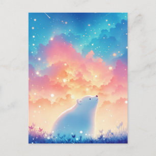 Majestic Polar Bear Under Shooting Star Sky Postcard