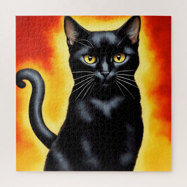 Majestic Portrait of an Imposing Black Cat Jigsaw Puzzle (Vertical)