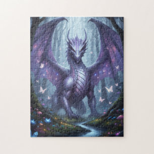 Majestic Purple Dragon in Forest Jigsaw Puzzle