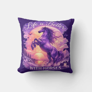 Majestic Purple Horse Sunset Dreamscape Throw Pillow