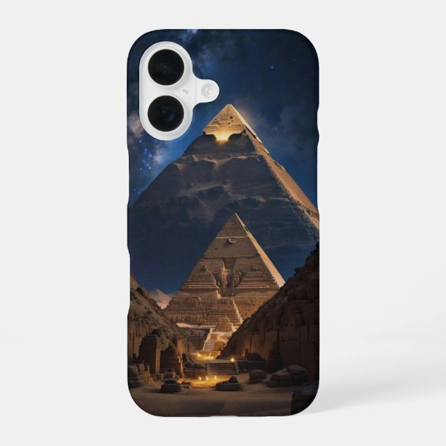 Majestic pyramid complex at night design for iphon iPhone 16 case (Back)
