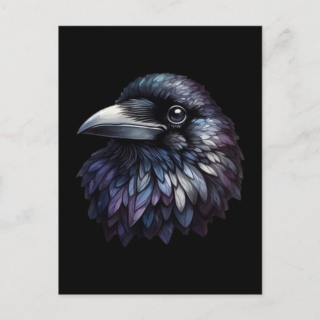 Majestic Raven Portrait - raven, bird, wildlife Postcard (Front)